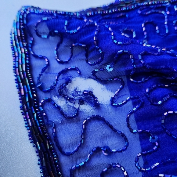 VTG BRILLIANTE BY JA Blue 100% Silk Chiffon AB Beaded Tiered Cocktail Dress 3X - Picture 9 of 16